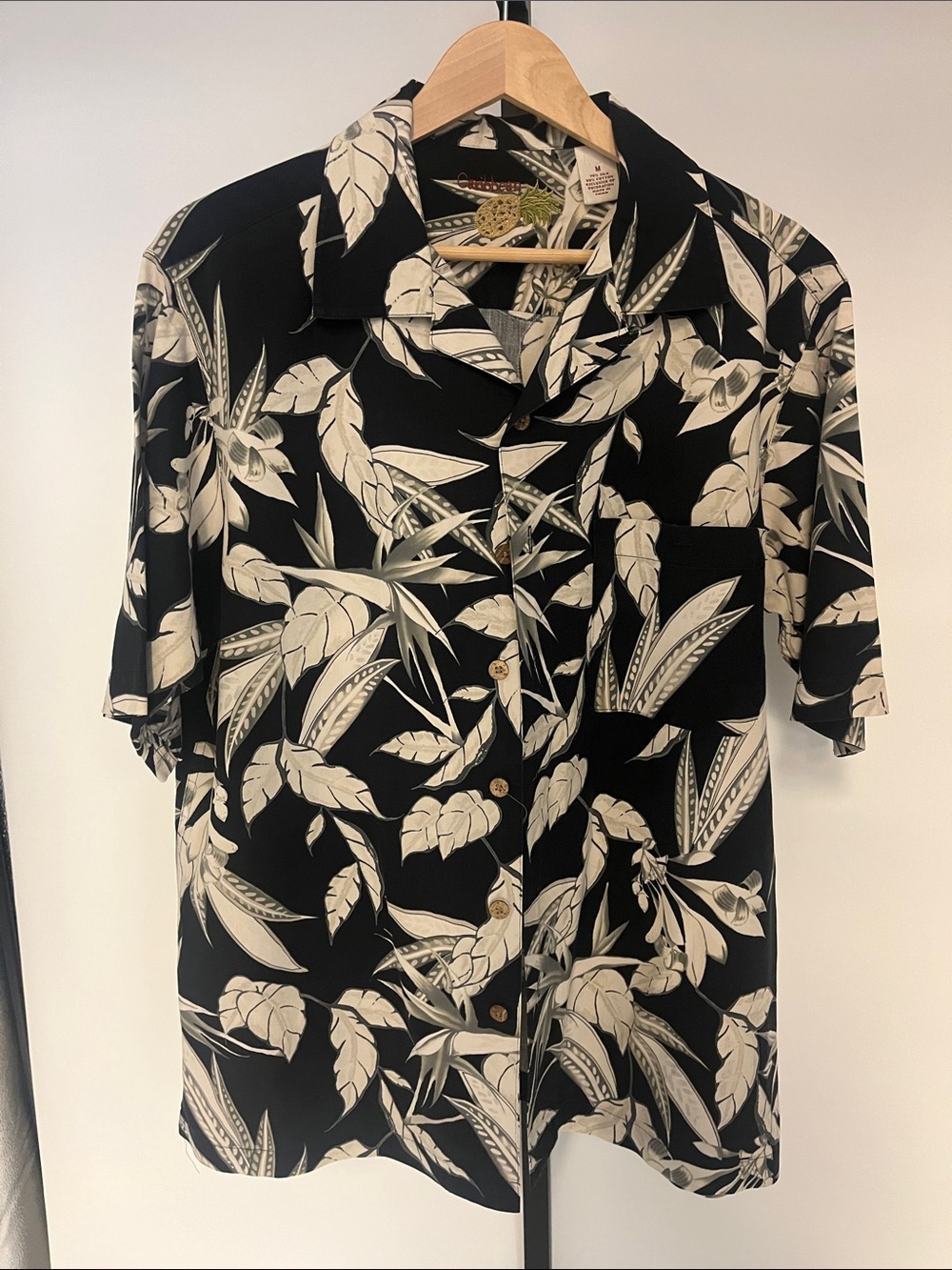 Caribbean Black and Cream Pineapple Embroidered Camp Shirt